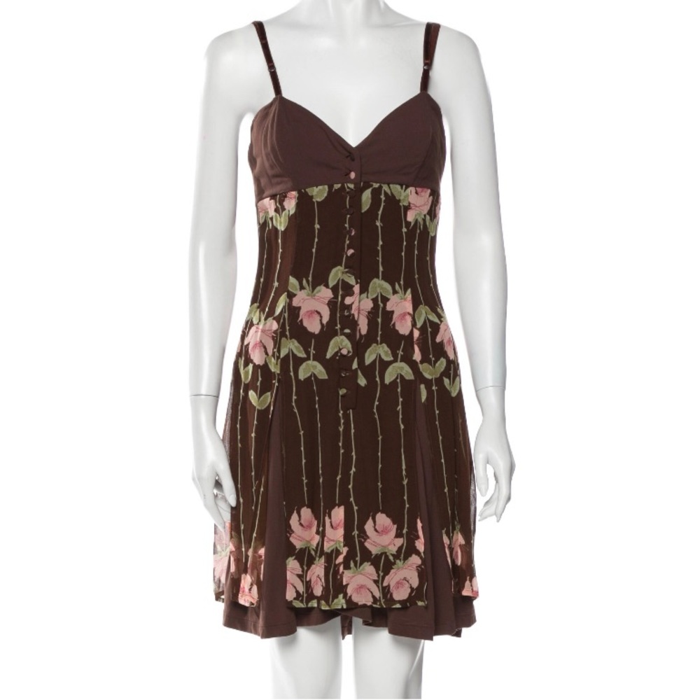 Blumarine Brown and Pink Floral Dress Early 2000’s Vintage